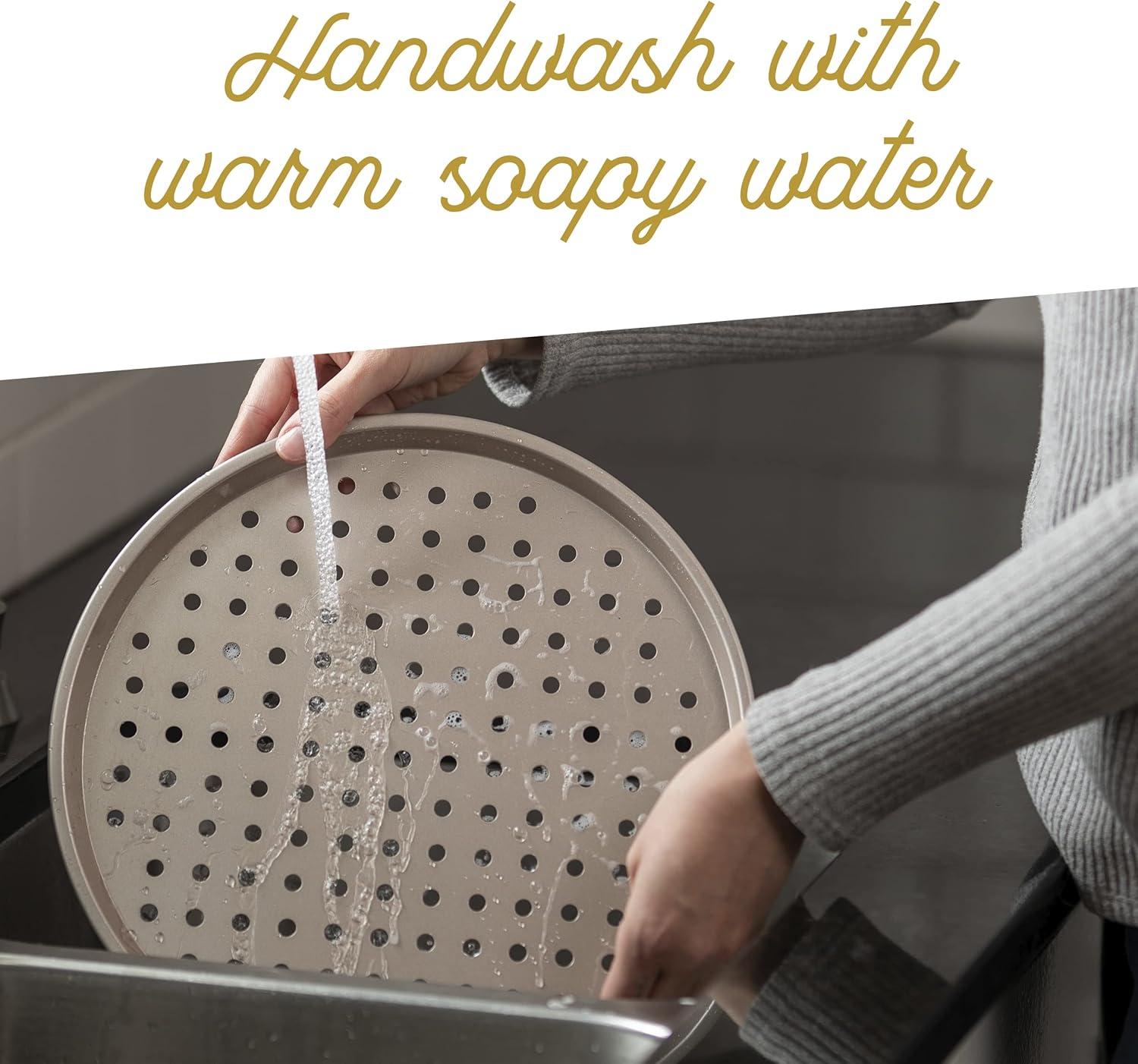 Ultra Cuisine Large Round Carbon Steel Perforated Pizza Pan with Holes, Nonstick, 13in, Champagne(Round – 12.7″ (Pack of 2))