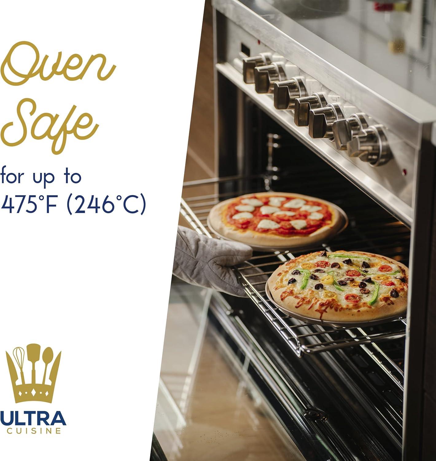 Ultra Cuisine Large Round Carbon Steel Perforated Pizza Pan with Holes, Nonstick, 13in, Champagne(Round – 12.7″)