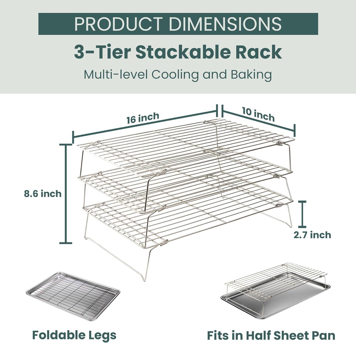 Ultra Cuisine Oven-Safe, Dishwasher-Safe 100% Stainless Steel Cooling & Baking Rack Set – Tight-Wire Bake for Oven Cooking – Heavy Duty – 8.5×12 – Set of 2 – Small Quarter Sheet Pan Cooling Racks(10″ x 16″ 3-Pack)
