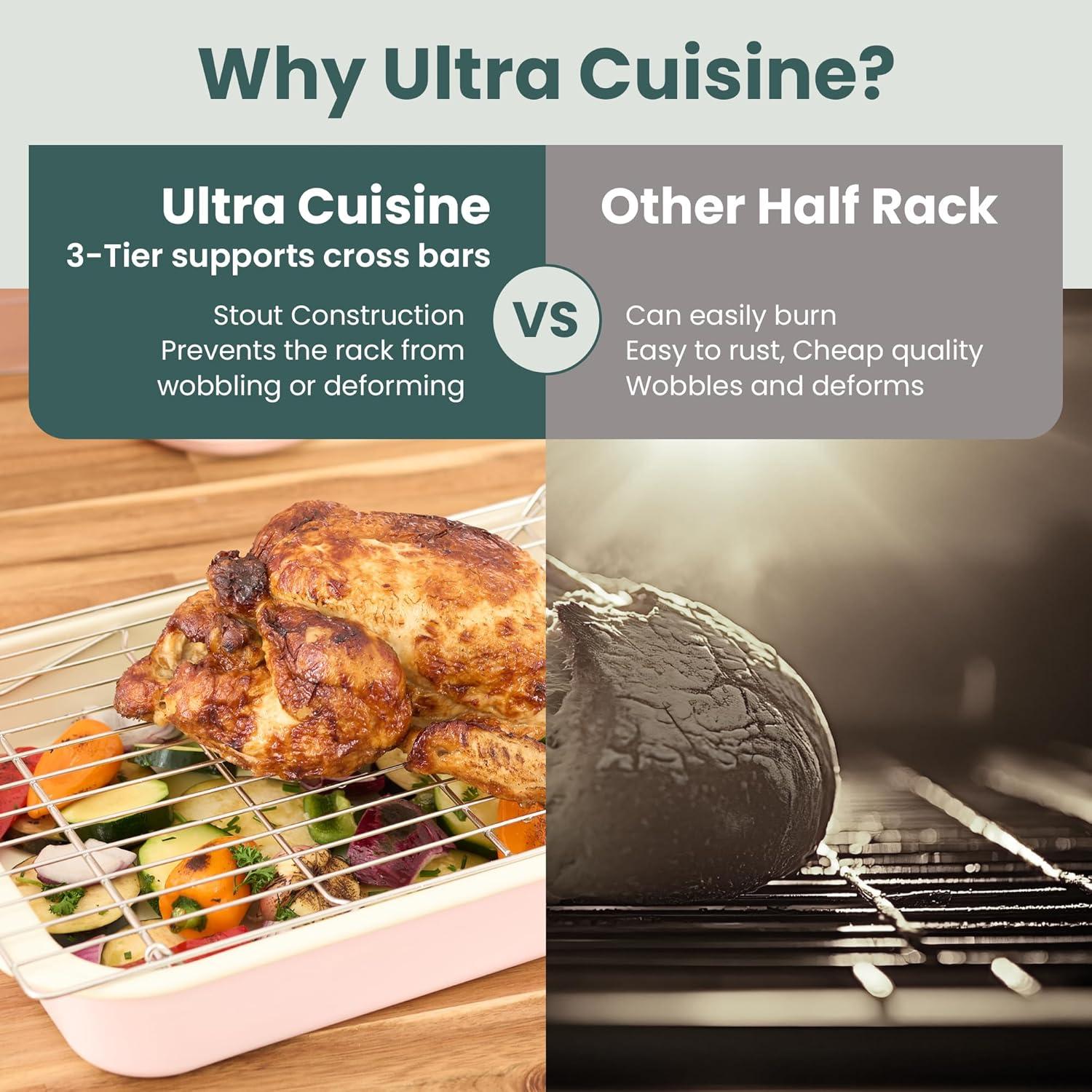 Ultra Cuisine Oven-Safe, Dishwasher-Safe 100% Stainless Steel Cooling & Baking Rack Set – Tight-Wire Bake for Oven Cooking – Heavy Duty – 8.5×12 – Set of 2 – Small Quarter Sheet Pan Cooling Racks(10″ x 16″ 3-Pack)
