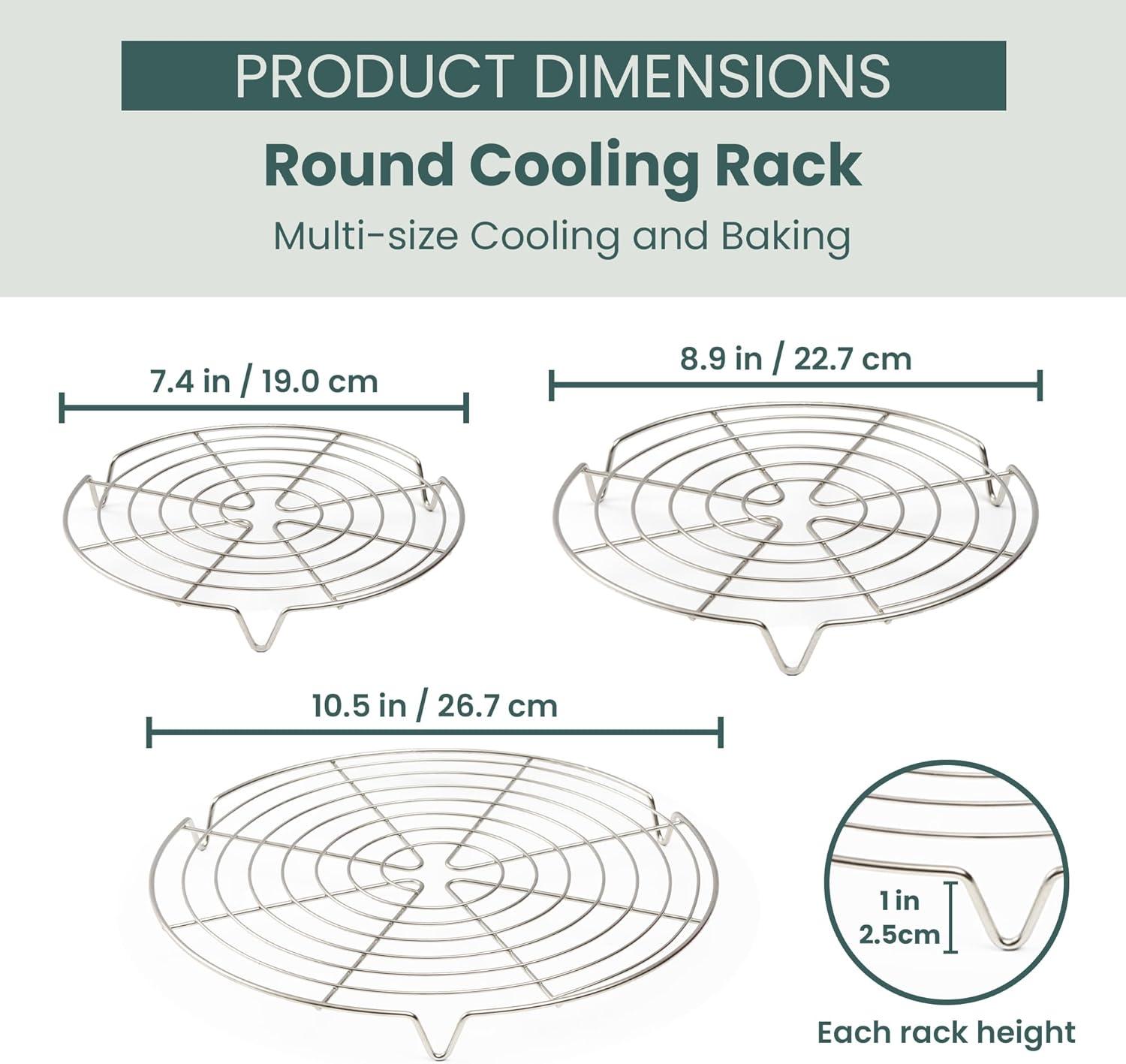 Ultra Cuisine Oven-Safe, Dishwasher-Safe 100% Stainless Steel Cooling & Baking Rack Set – Tight-Wire Bake for Oven Cooking – Heavy Duty – 8.5×12 – Set of 2 – Small Quarter Sheet Pan Cooling Racks(Round Rack 3-Pack)