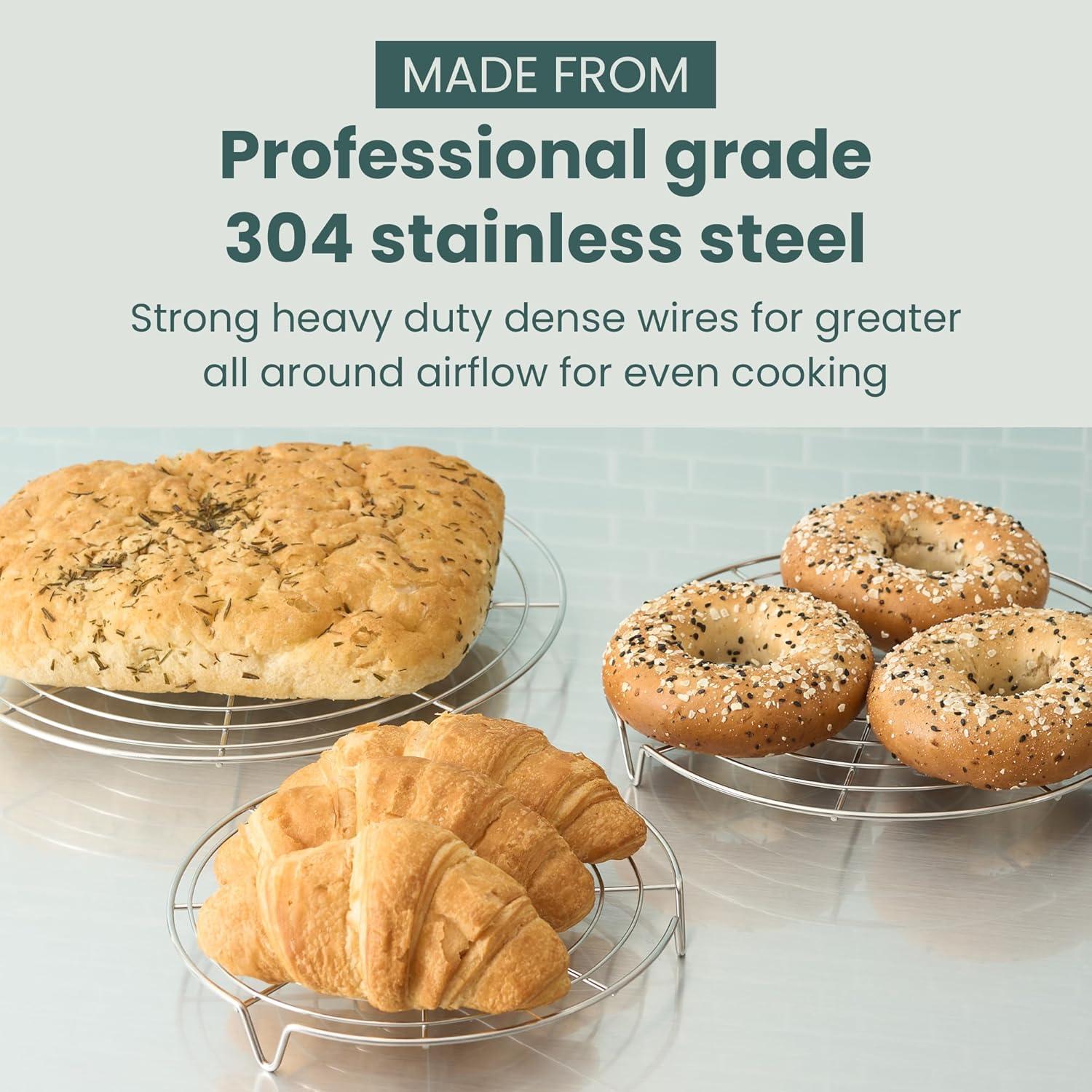 Ultra Cuisine Oven-Safe, Dishwasher-Safe 100% Stainless Steel Cooling & Baking Rack Set – Tight-Wire Bake for Oven Cooking – Heavy Duty – 8.5×12 – Set of 2 – Small Quarter Sheet Pan Cooling Racks(Round Rack 3-Pack)