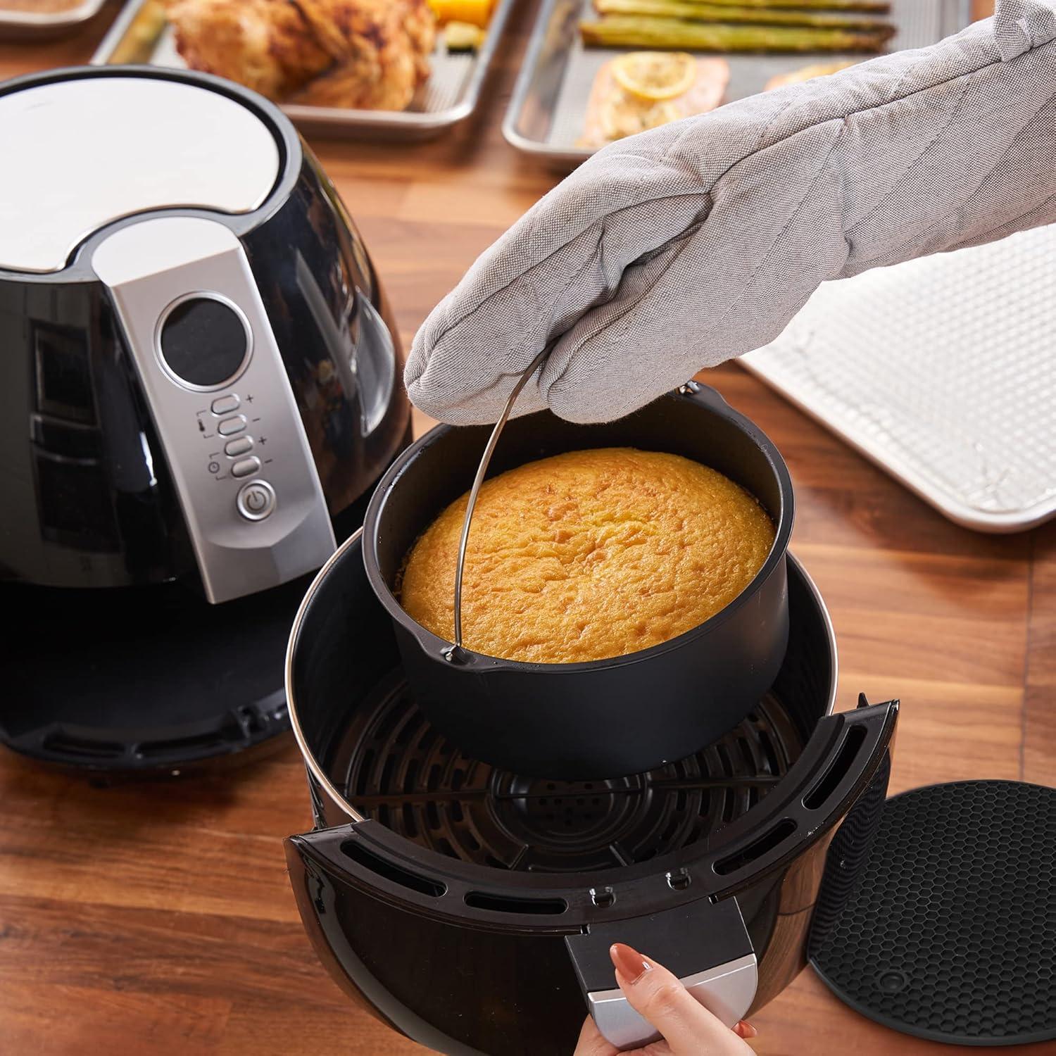 Ultra Cuisine Air Fryer Accessories, Set of 8 – Fits 3.2QT – 5.8QT Deep Fryer – 8 Inch Cake Pan, Pizza Pan, Silicone Mat, Multi-Purpose Rack, Metal Stand – BPA Free, Dishwasher Safe, Easy to Clean