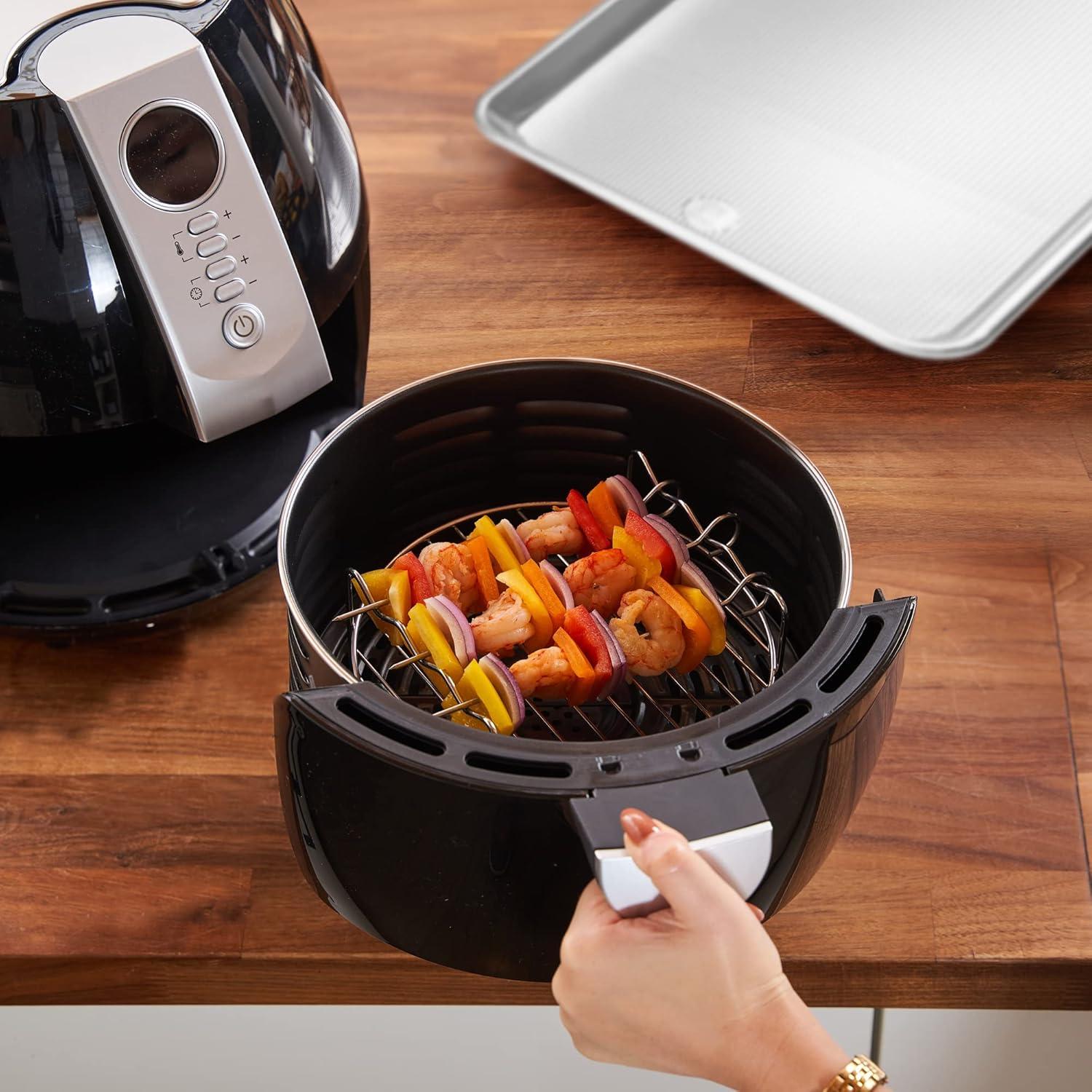 Ultra Cuisine Air Fryer Accessories, Set of 8 – Fits 3.2QT – 5.8QT Deep Fryer – 8 Inch Cake Pan, Pizza Pan, Silicone Mat, Multi-Purpose Rack, Metal Stand – BPA Free, Dishwasher Safe, Easy to Clean