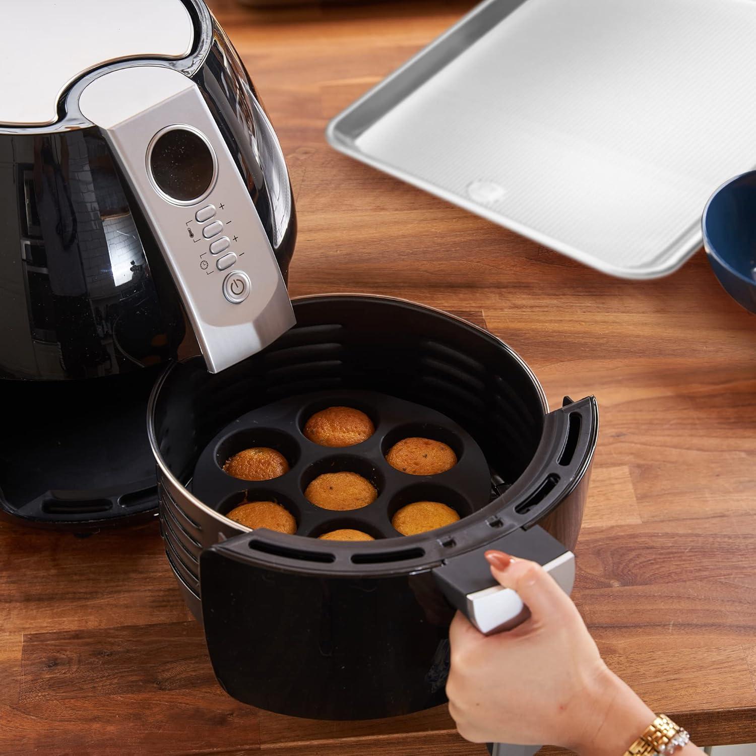 Ultra Cuisine Air Fryer Accessories, Set of 8 – Fits 3.2QT – 5.8QT Deep Fryer – 8 Inch Cake Pan, Pizza Pan, Silicone Mat, Multi-Purpose Rack, Metal Stand – BPA Free, Dishwasher Safe, Easy to Clean