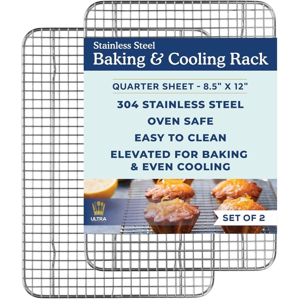 Ultra Cuisine Oven-Safe, Dishwasher-Safe 100% Stainless Steel Cooling & Baking Rack Set – Tight-Wire Bake for Oven Cooking – Heavy Duty – 8.5×12 – Set of 2 – Small Quarter Sheet Pan Cooling Racks(8.5″ x 12″ 2-Pack)