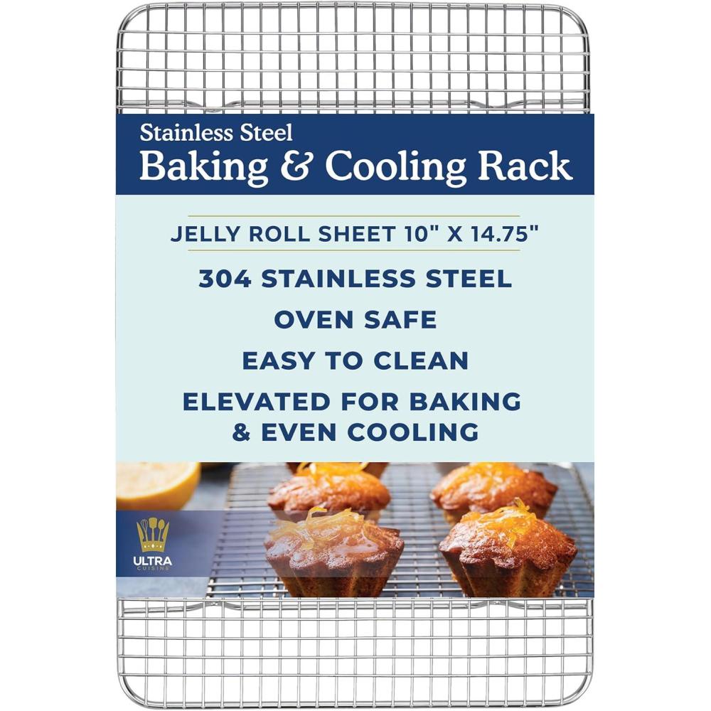 Ultra Cuisine Oven-Safe, Dishwasher-Safe 100% Stainless Steel Cooling & Baking Rack Set – Tight-Wire Bake for Oven Cooking – Heavy Duty – 8.5×12 – Set of 2 – Small Quarter Sheet Pan Cooling Racks(10.0″ x 14.75″ 1-Pack)