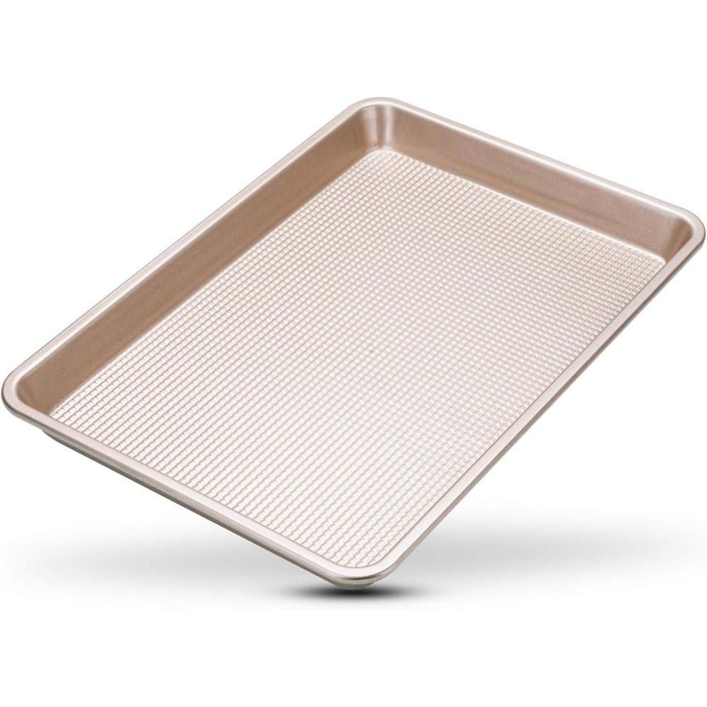Ultra Cuisine Nonstick Quarter Sheet 13 +cookie sheets Baking Pan – Warp – Scratch Resistant – Texture for Easy Food Release – Durable Carbon Steel Design – Professional Quality 9 x 13 Baking Pan(Champagne)