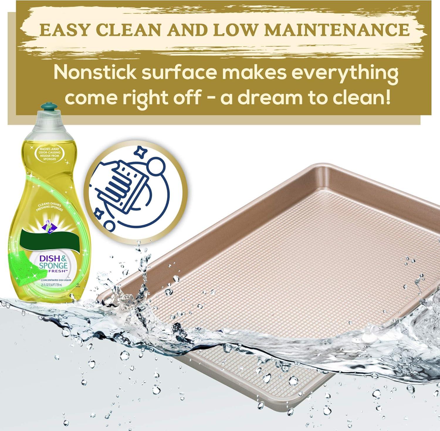 Ultra Cuisine Nonstick Quarter Sheet 13 +cookie sheets Baking Pan – Warp – Scratch Resistant – Texture for Easy Food Release – Durable Carbon Steel Design – Professional Quality 9 x 13 Baking Pan(Champagne)