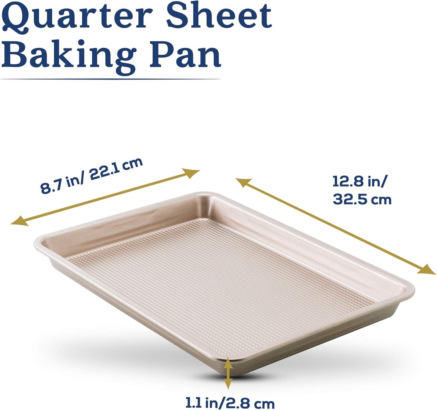 Ultra Cuisine Nonstick Quarter Sheet 13 +cookie sheets Baking Pan – Warp – Scratch Resistant – Texture for Easy Food Release – Durable Carbon Steel Design – Professional Quality 9 x 13 Baking Pan(Champagne)