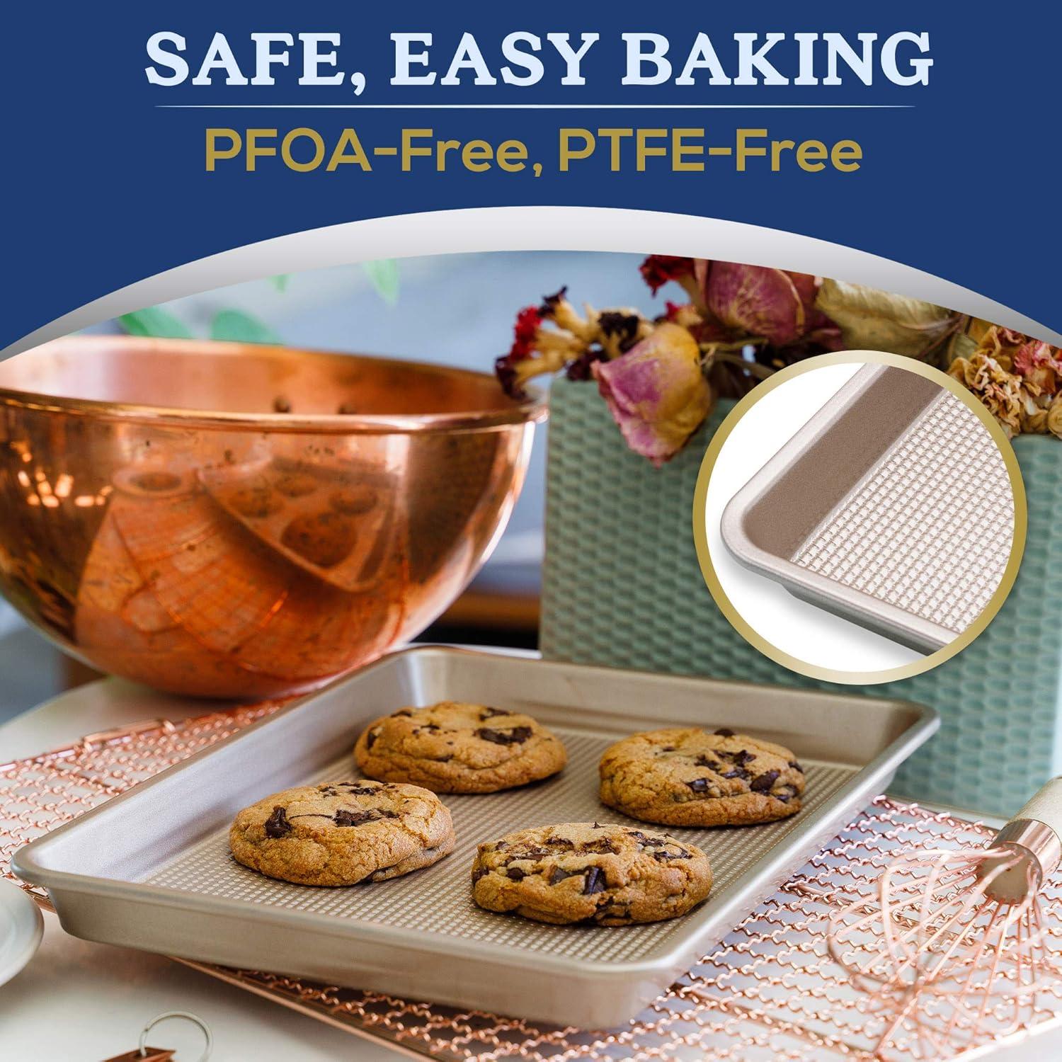 Ultra Cuisine Nonstick Quarter Sheet 13 +cookie sheets Baking Pan – Warp – Scratch Resistant – Texture for Easy Food Release – Durable Carbon Steel Design – Professional Quality 9 x 13 Baking Pan(Champagne)