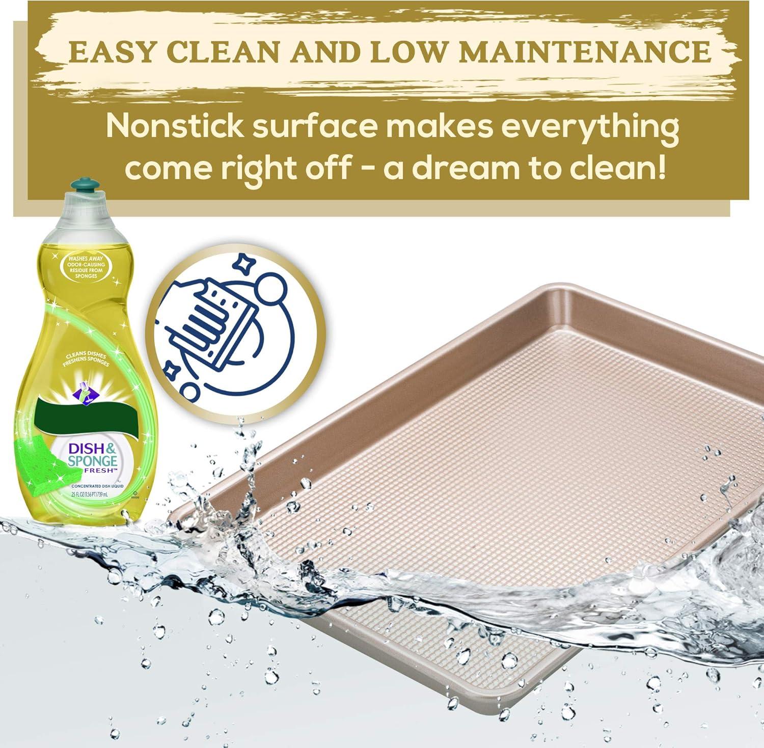 Ultra Cuisine Nonstick Quarter Sheet 13 +cookie sheets Baking Pan – Warp – Scratch Resistant – Texture for Easy Food Release – Durable Carbon Steel Design – Professional Quality 9 x 13 Baking Pan(Champagne)