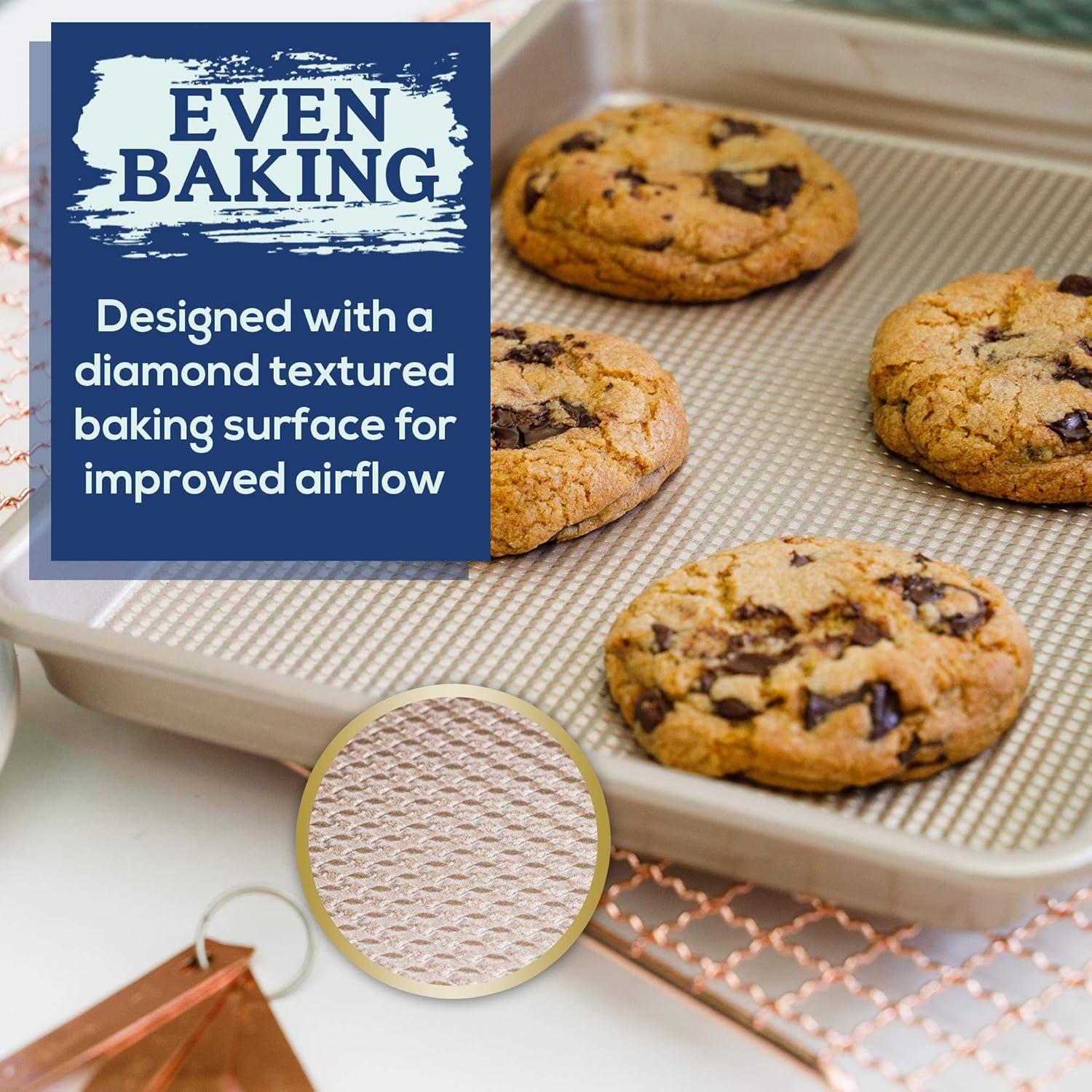 Ultra Cuisine Nonstick Quarter Sheet 13 +cookie sheets Baking Pan – Warp – Scratch Resistant – Texture for Easy Food Release – Durable Carbon Steel Design – Professional Quality 9 x 13 Baking Pan(Champagne)