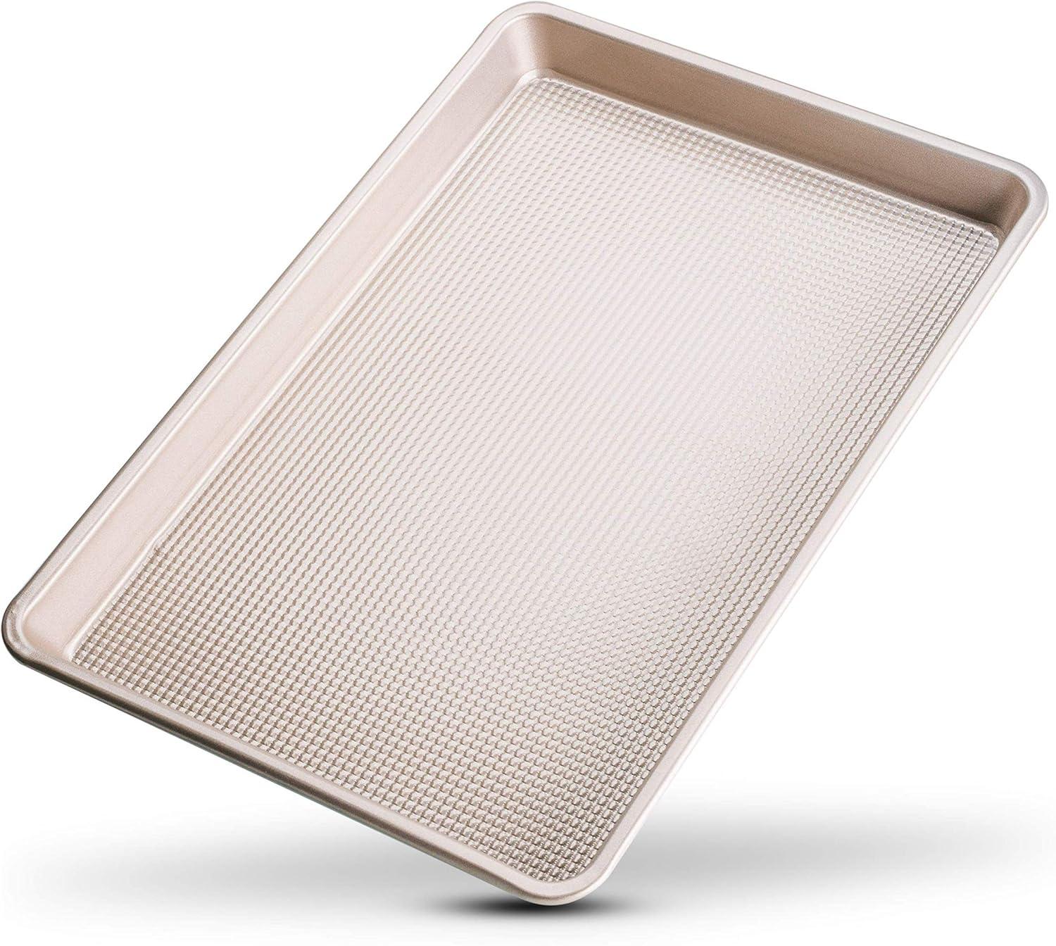 Ultra Cuisine Nonstick Quarter Sheet 13 +cookie sheets Baking Pan – Warp – Scratch Resistant – Texture for Easy Food Release – Durable Carbon Steel Design – Professional Quality 9 x 13 Baking Pan(Champagne)