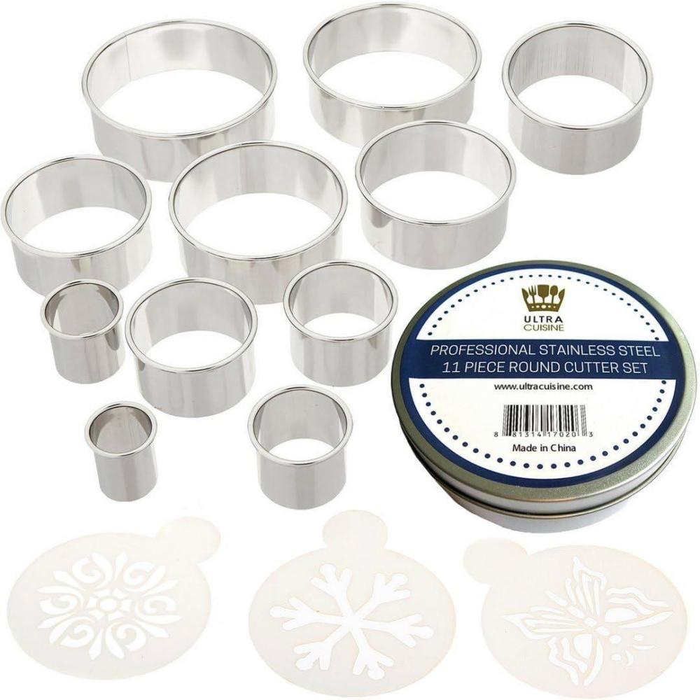 Ultra Cuisine 11 Piece Small Circle Cookie Cutter Set – Graduated Round Cookie Mold Cutter For Donuts & Scones – Heavy-Duty Stainless Steel w/3 Pastry Ring Cookie Cutters For Baking – Food Rings