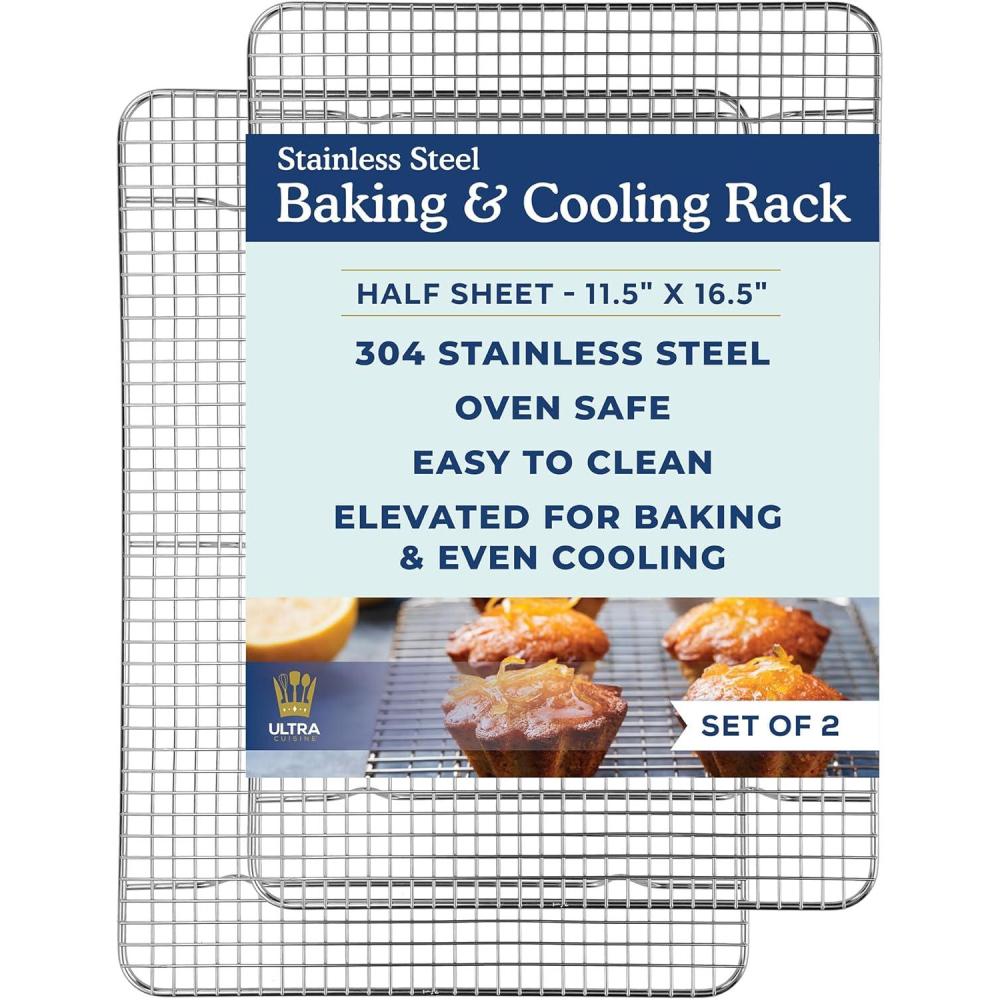 Ultra Cuisine Oven-Safe, Dishwasher-Safe 100% Stainless Steel Cooling & Baking Rack Set – Tight-Wire Bake for Oven Cooking – Heavy Duty – 8.5×12 – Set of 2 – Small Quarter Sheet Pan Cooling Racks(11.5″ x 16.5″ 2-Pack)
