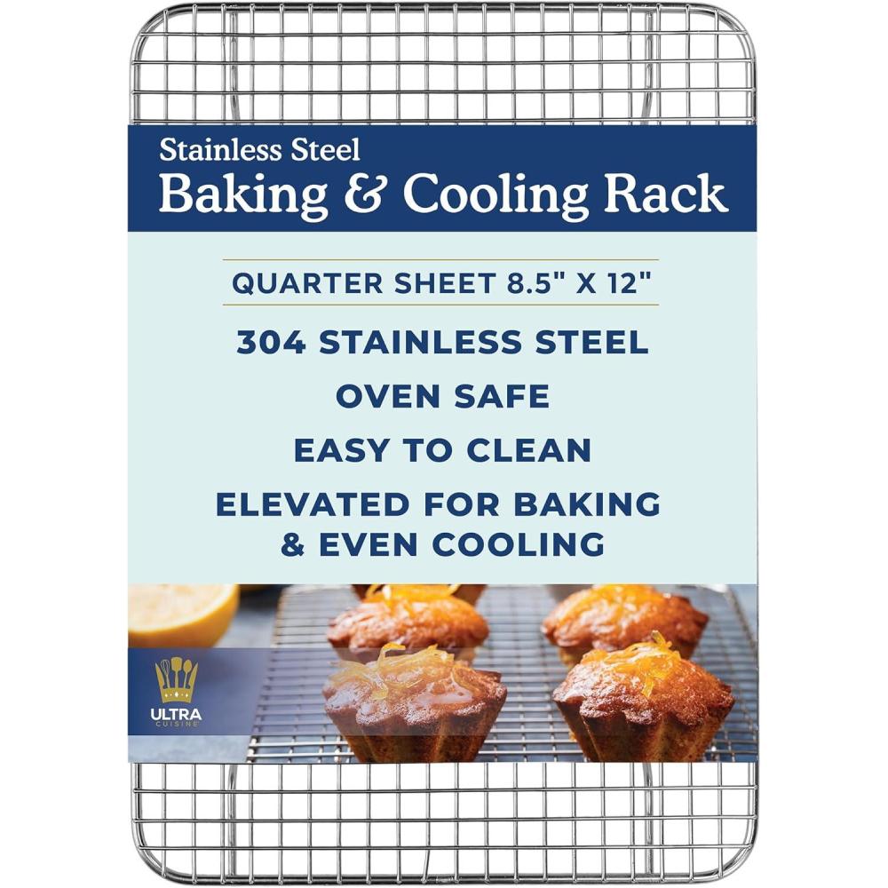 Ultra Cuisine Oven-Safe, Dishwasher-Safe 100% Stainless Steel Cooling & Baking Rack Set – Tight-Wire Bake for Oven Cooking – Heavy Duty – 8.5×12 – Set of 2 – Small Quarter Sheet Pan Cooling Racks(8.5″ x 12.0″ 1-Pack)