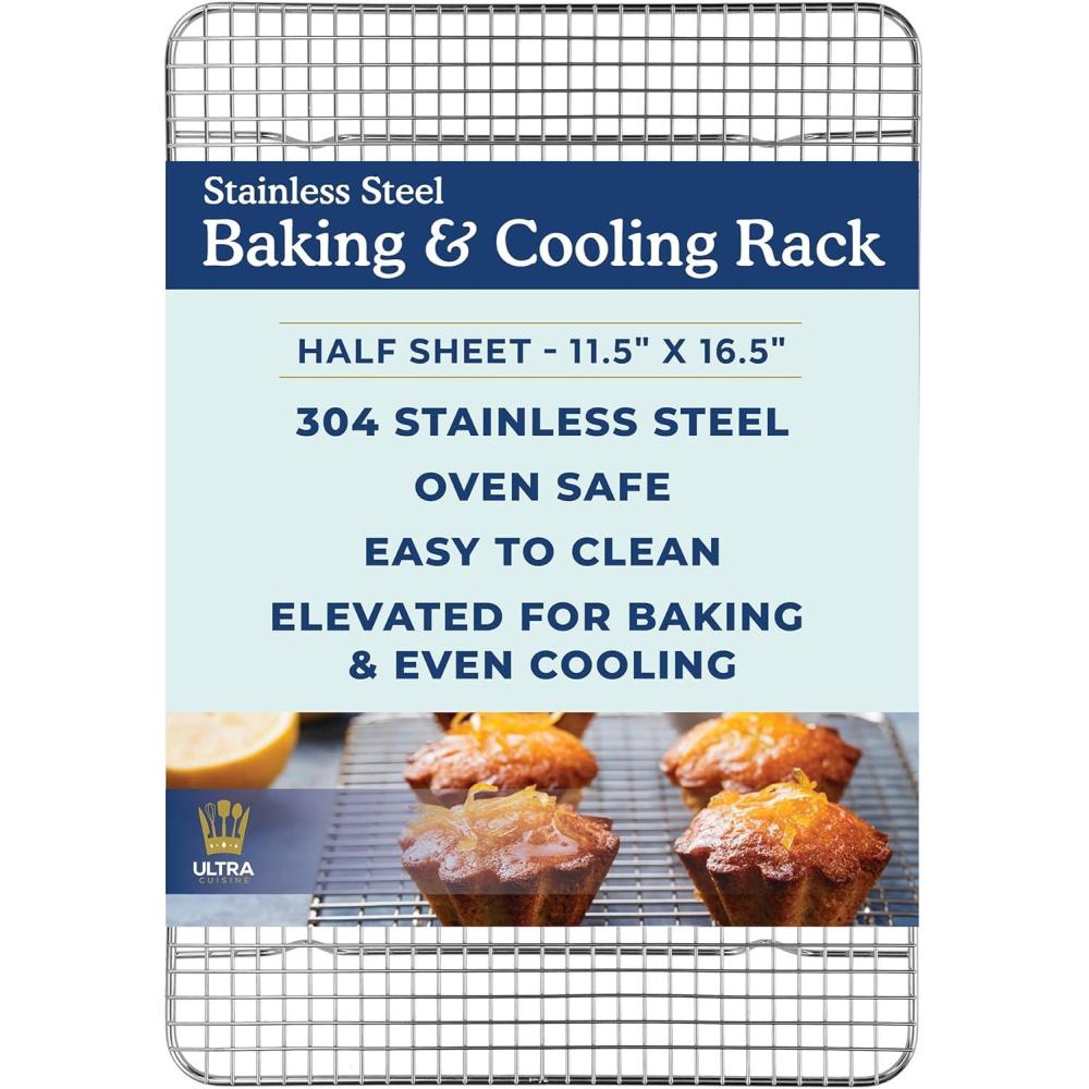 Ultra Cuisine Oven-Safe, Dishwasher-Safe 100% Stainless Steel Cooling & Baking Rack Set – Tight-Wire Bake for Oven Cooking – Heavy Duty – 8.5×12 – Set of 2 – Small Quarter Sheet Pan Cooling Racks(11.5″ x 16.5″ 1-Pack)