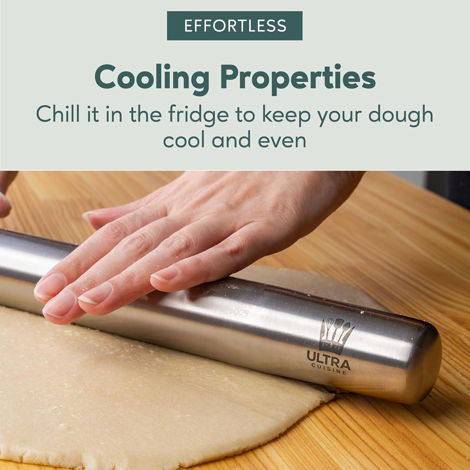 Ultra Cuisine French Rolling Pin for Baking – Use with Pizza, Cookie, and Pastry Dough, Fondant and Pie Crust – Tapered Design Bread Roller Pin, Stainless Steel 15.75-inch Large Roller Pin(Stainless Steel Classic)