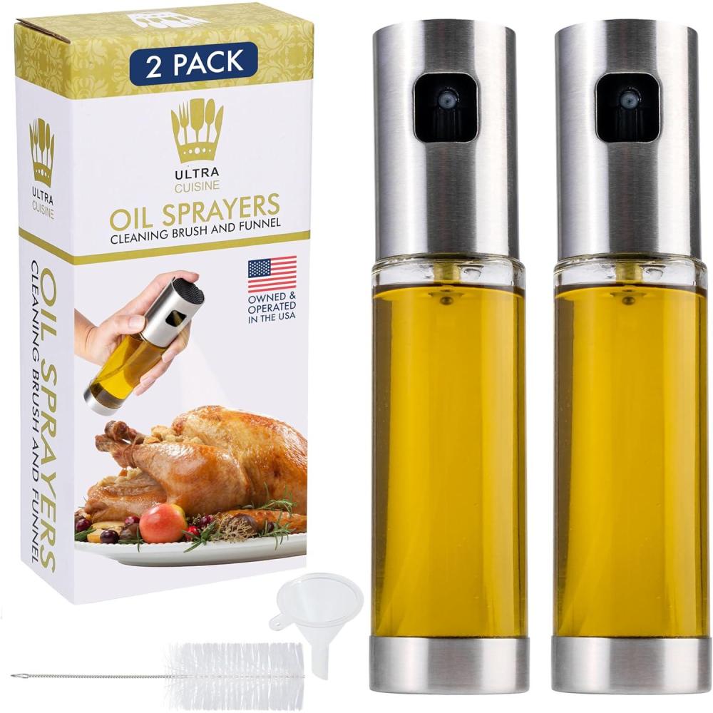 Ultra Cuisine Olive Oil Sprayer Set – Glass Mister Bottle for Air Fryer – Includes Refill Funnel, Bottle Brush, 100ml