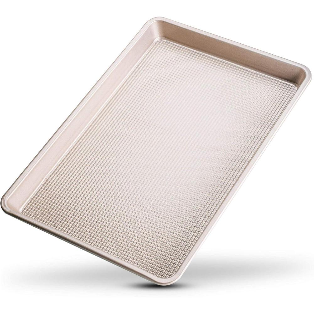 Ultra Cuisine Nonstick Half Sheet Baking Pan – Food Safe Coating, Warp & Scratch Resistant Texture for Airflow, & Carbon Steel Design Durable for Professional Quality Roasting, Size 13 x 18 inch(Champagne)