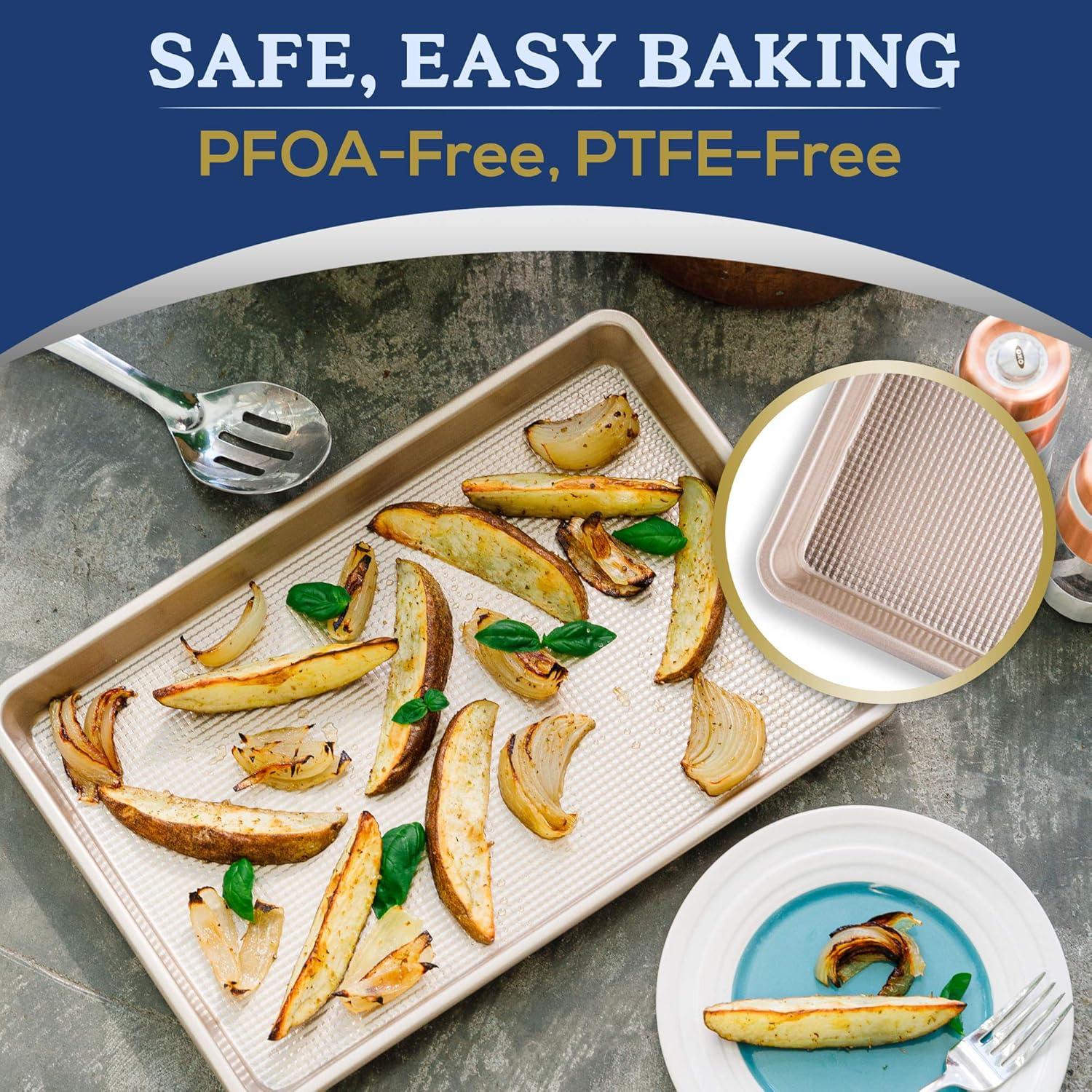 Ultra Cuisine Nonstick Half Sheet Baking Pan – Food Safe Coating, Warp & Scratch Resistant Texture for Airflow, & Carbon Steel Design Durable for Professional Quality Roasting, Size 13 x 18 inch(Champagne)