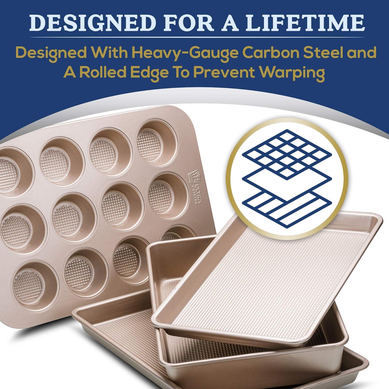 Ultra Cuisine Nonstick Half Sheet Baking Pan – Food Safe Coating, Warp & Scratch Resistant Texture for Airflow, & Carbon Steel Design Durable for Professional Quality Roasting, Size 13 x 18 inch(Champagne)