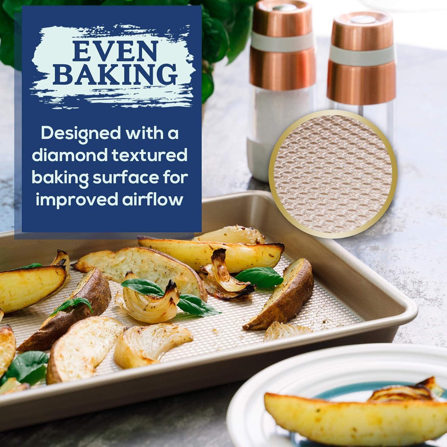 Ultra Cuisine Nonstick Half Sheet Baking Pan – Food Safe Coating, Warp & Scratch Resistant Texture for Airflow, & Carbon Steel Design Durable for Professional Quality Roasting, Size 13 x 18 inch(Champagne)