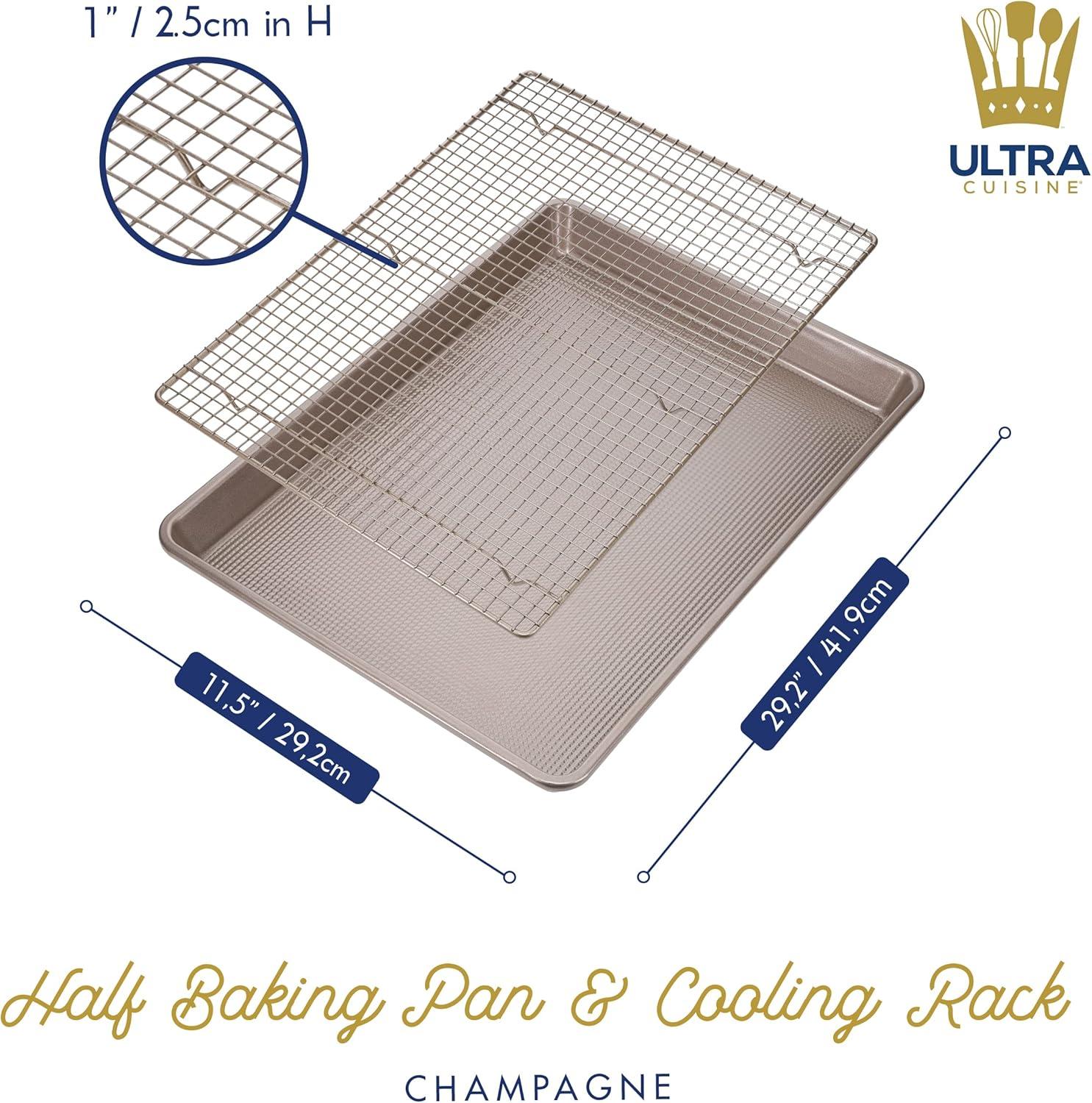 Ultra Cuisine Aluminum Baking Sheet with Stainless Steel Cooling Rack Set -Half Sheet Size Pan 13 x 18 inch, Durable Rimmed Sides, Easy Clean, Commercial Quality for Cooking and Roasting(Half Sheet (Standard))