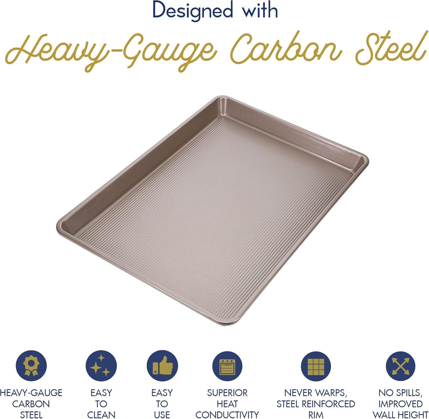 Ultra Cuisine Aluminum Baking Sheet with Stainless Steel Cooling Rack Set -Half Sheet Size Pan 13 x 18 inch, Durable Rimmed Sides, Easy Clean, Commercial Quality for Cooking and Roasting(Half Sheet (Standard))