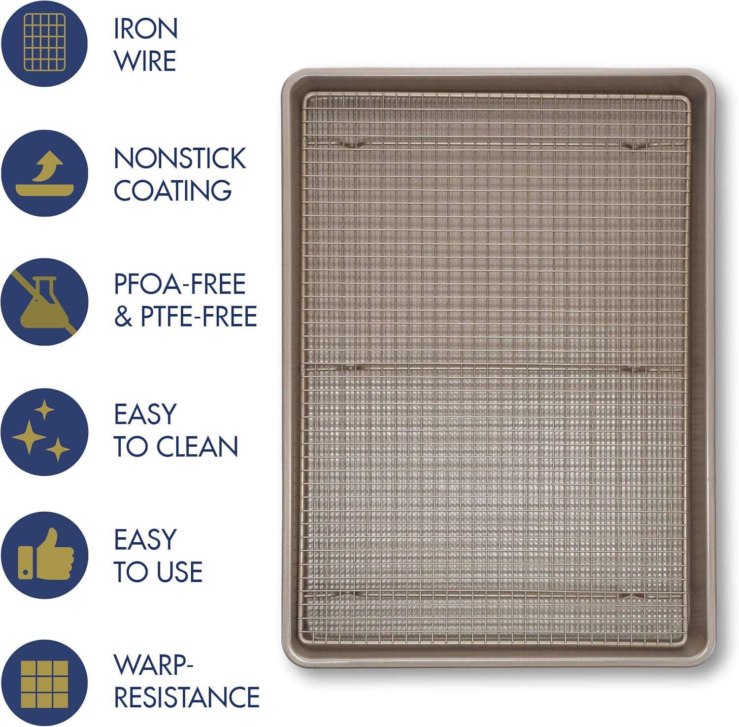 Ultra Cuisine Aluminum Baking Sheet with Stainless Steel Cooling Rack Set -Half Sheet Size Pan 13 x 18 inch, Durable Rimmed Sides, Easy Clean, Commercial Quality for Cooking and Roasting(Half Sheet (Standard))