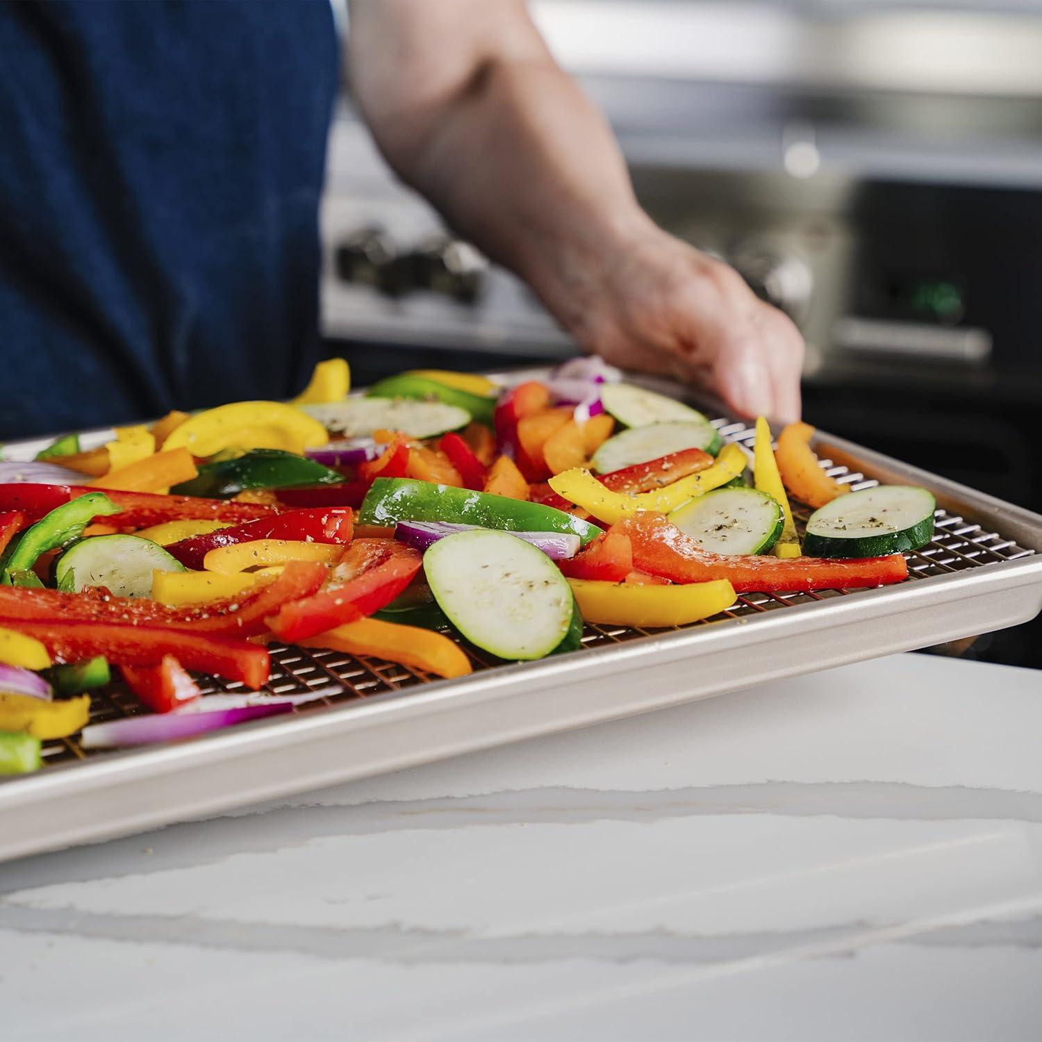 Ultra Cuisine Aluminum Baking Sheet with Stainless Steel Cooling Rack Set -Half Sheet Size Pan 13 x 18 inch, Durable Rimmed Sides, Easy Clean, Commercial Quality for Cooking and Roasting(Half Sheet (Standard))