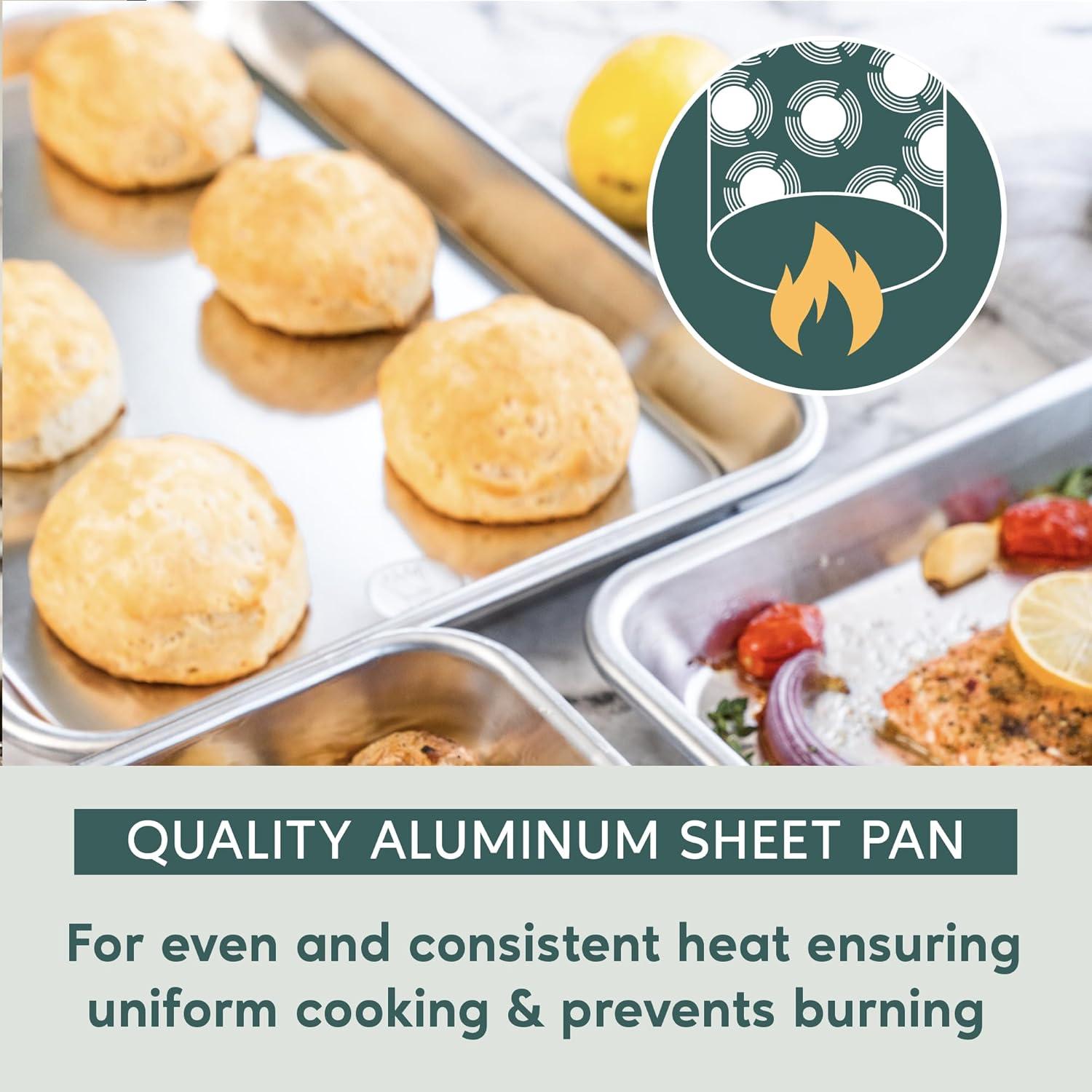 Ultra Cuisine Jelly Roll Baking Sheet Pan Set of 2- Professional Bakeware for Roasting & More – Food-Safe, Warp Resistant, Bake Trays for Oven – Rimmed Cookie Sheets for Baking (Aluminum 16 x11″)(Half)
