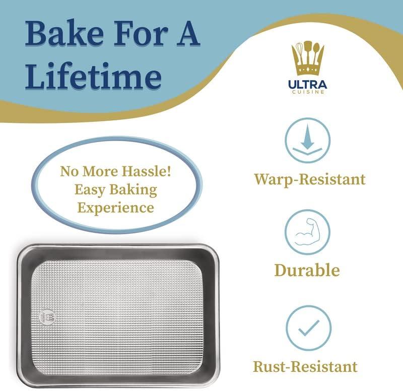 Ultra Cuisine Jelly Roll Baking Sheet Pan Set of 2- Professional Bakeware for Roasting & More – Food-Safe, Warp Resistant, Bake Trays for Oven – Rimmed Cookie Sheets for Baking (Aluminum 16 x11″)(Quarter)