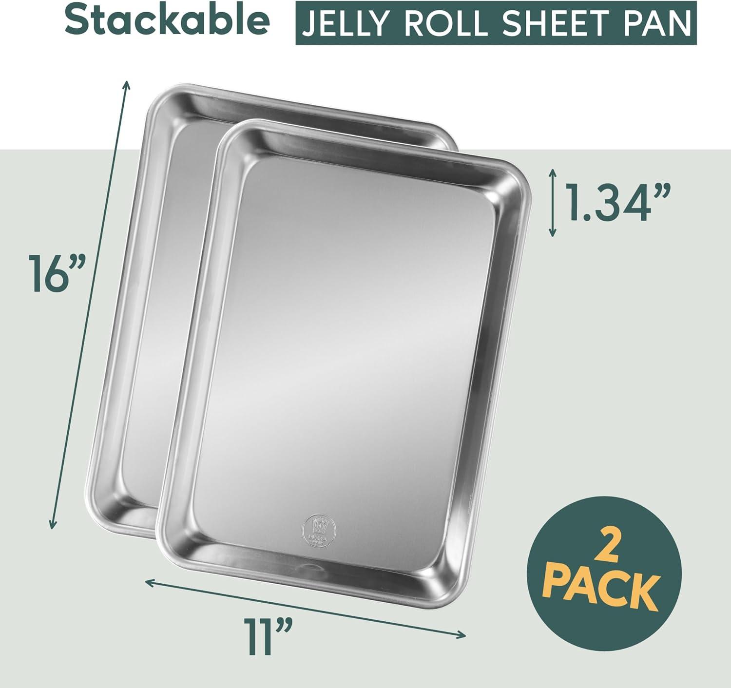 Ultra Cuisine Jelly Roll Baking Sheet Pan Set of 2- Professional Bakeware for Roasting & More – Food-Safe, Warp Resistant, Bake Trays for Oven – Rimmed Cookie Sheets for Baking (Aluminum 16 x11″)(Jelly Roll)