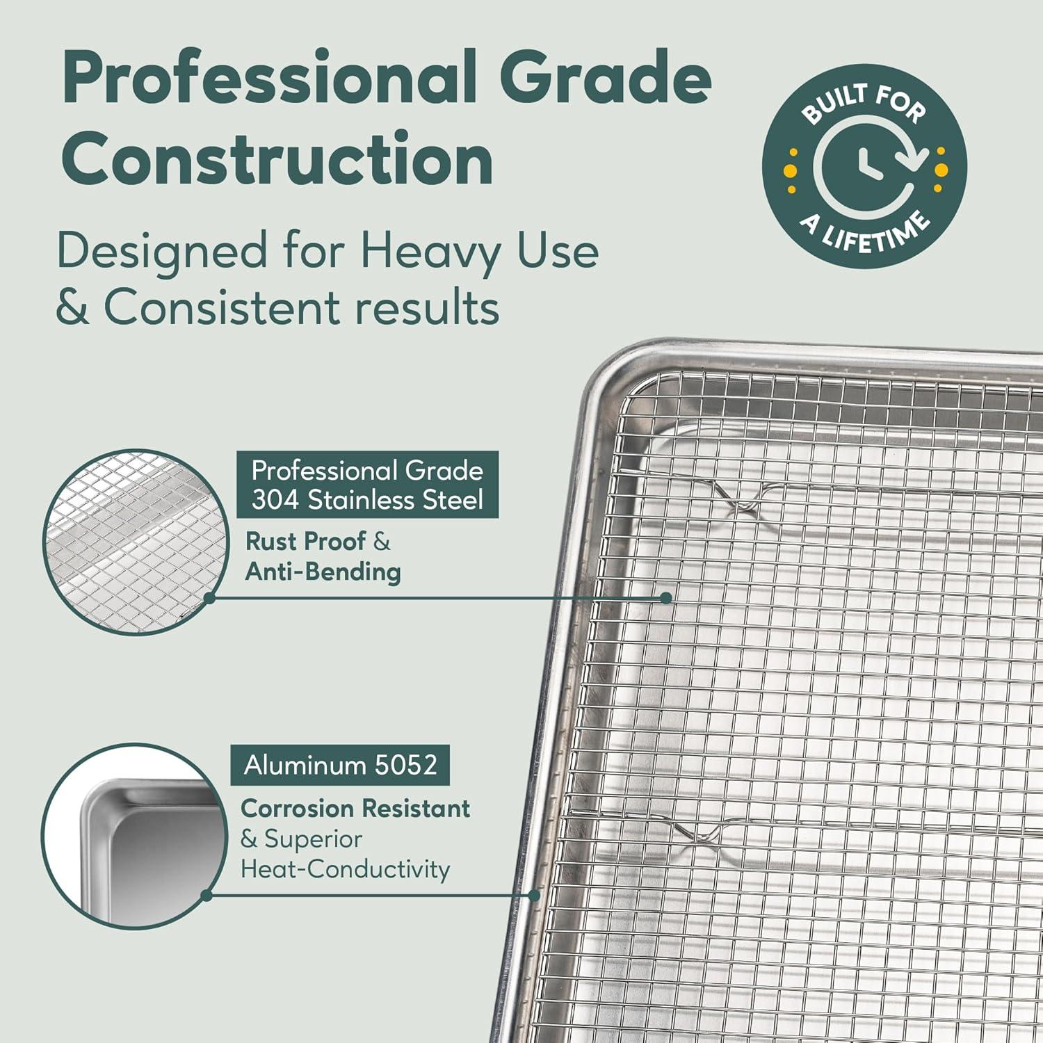Ultra Cuisine Aluminum Baking Sheet with Stainless Steel Cooling Rack Set -Half Sheet Size Pan 13 x 18 inch, Durable Rimmed Sides, Easy Clean, Commercial Quality for Cooking and Roasting(Half Sheet (Value Pack))