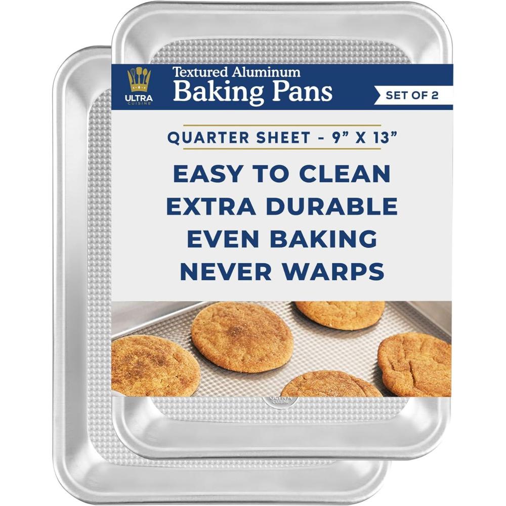 Ultra Cuisine Baking Sheet Pan Set of 2- Professional Bakeware for Roasting, Cooking & More – Food Safe, Warp Resistant, Bake Trays for Oven – Rimmed Half Cookie Sheets for Baking (Aluminum 18 x13″)(Quarter)