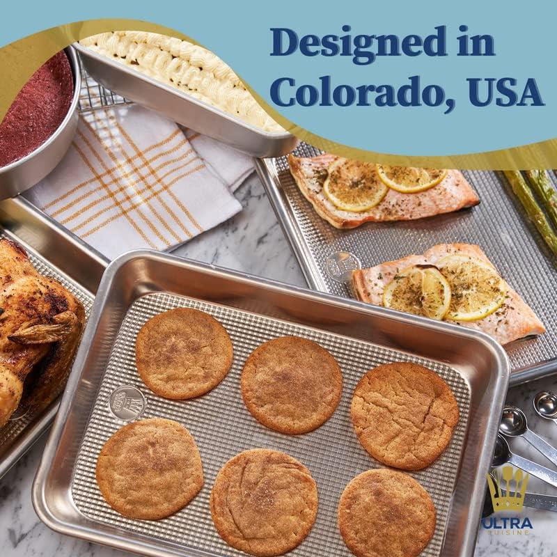 Ultra Cuisine Baking Sheet Pan Set of 2- Professional Bakeware for Roasting, Cooking & More – Food Safe, Warp Resistant, Bake Trays for Oven – Rimmed Half Cookie Sheets for Baking (Aluminum 18 x13″)(Quarter)