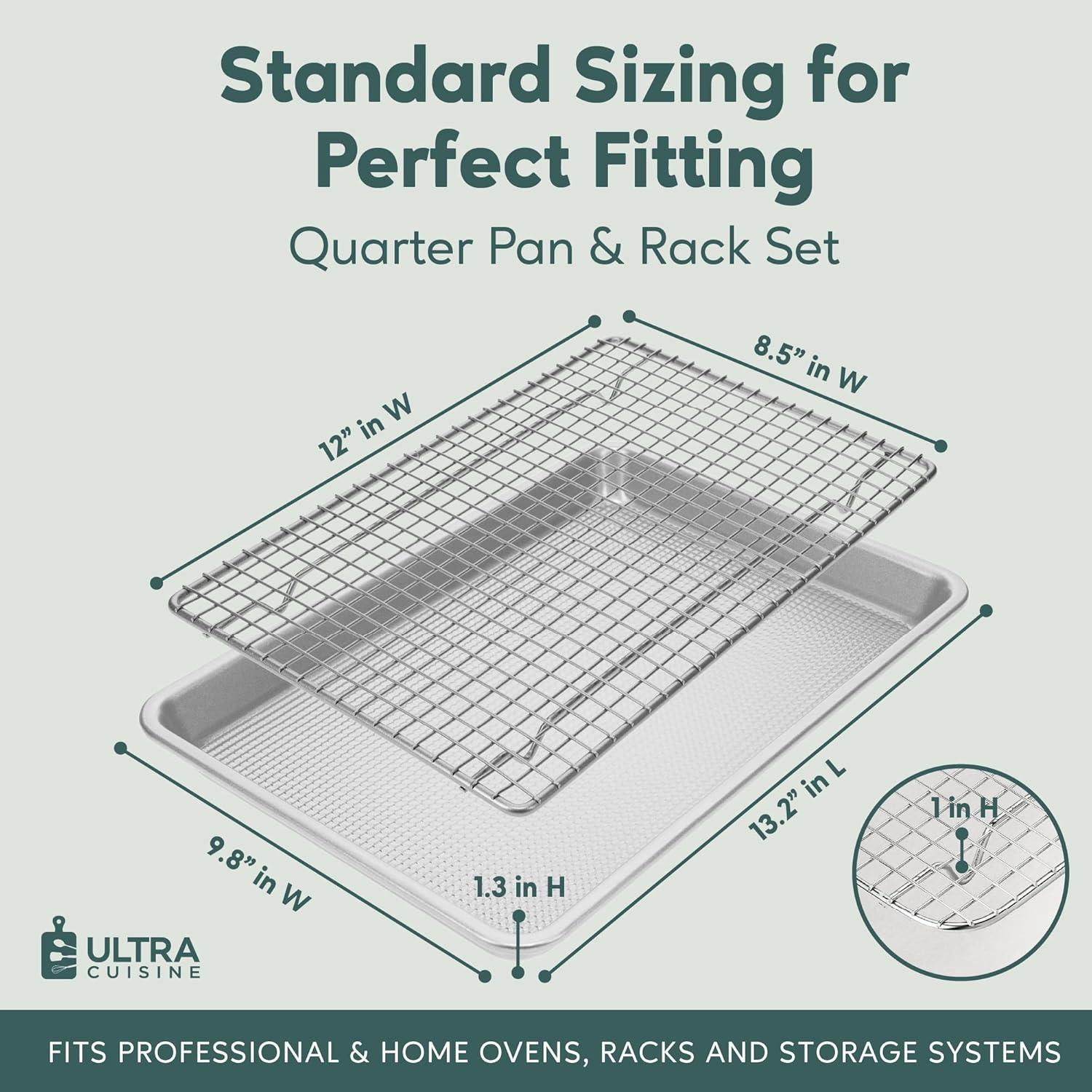 Ultra Cuisine Aluminum Baking Sheet with Stainless Steel Cooling Rack Set -Half Sheet Size Pan 13 x 18 inch, Durable Rimmed Sides, Easy Clean, Commercial Quality for Cooking and Roasting(Quarter Sheet (Most Popular) (Pack of 2))