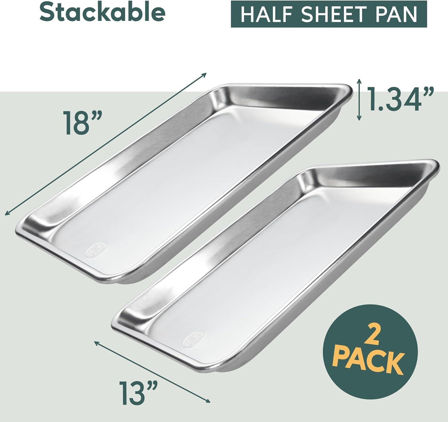 Ultra Cuisine Baking Sheet Pan Set of 2- Professional Bakeware for Roasting, Cooking & More – Food Safe, Warp Resistant, Bake Trays for Oven – Rimmed Half Cookie Sheets for Baking (Aluminum 18 x13″)(Half)