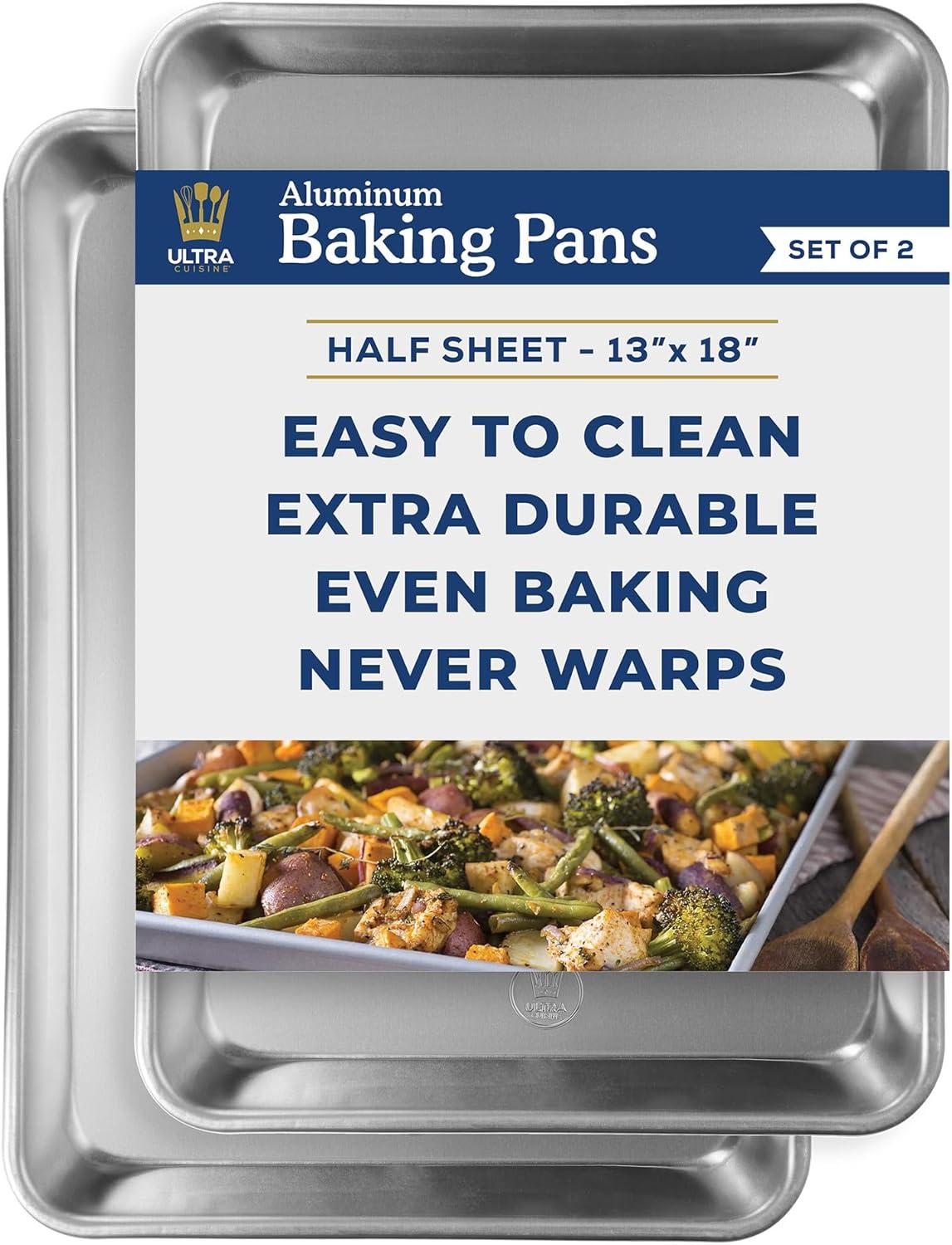 Ultra Cuisine Stainless Steel Cooling Rack & Aluminum Baking Pan Set – Professional Quality, Fits Half Sheet Pans – Cookie Sheet for Baking – 11.5″x16.5″ Rack, 18″x13″ Pan