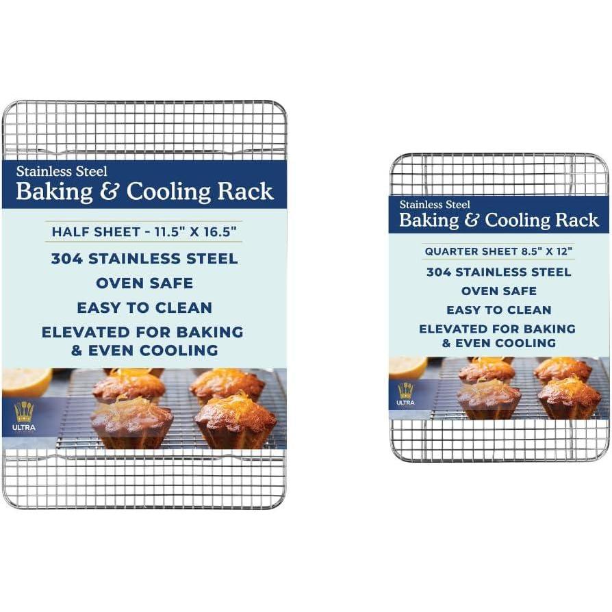Ultra Cuisine Heavy Duty 100% Stainless Steel Cooling Rack for Cooking and Baking – Baking Rack & Wire Cooling Rack – Fits Half Sheet and Quarter Sheet Pans – 11.5x16.5 & 8.5x12