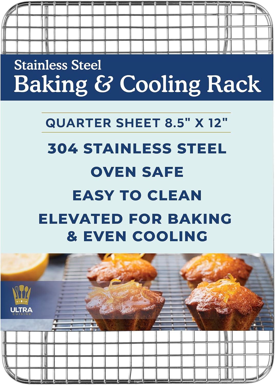 Ultra Cuisine Heavy Duty 100% Stainless Steel Cooling Rack for Cooking and Baking – Baking Rack & Wire Cooling Rack – Fits Half Sheet and Quarter Sheet Pans – 11.5x16.5 & 8.5x12