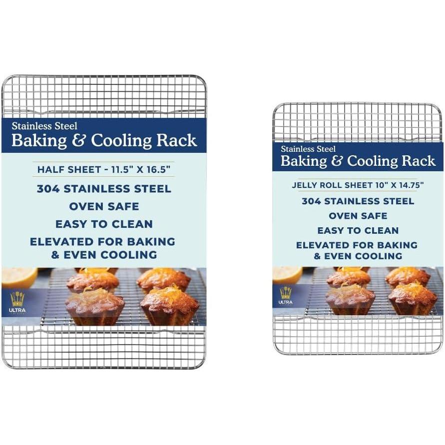 Ultra Cuisine Heavy Duty 100% Stainless Steel Cooling Rack for Cooking and Baking – Baking Rack & Wire Cooling Rack – Fits Half Sheet and Jelly Roll Sheet Pans – 11.5x16.5 & 10x14.75