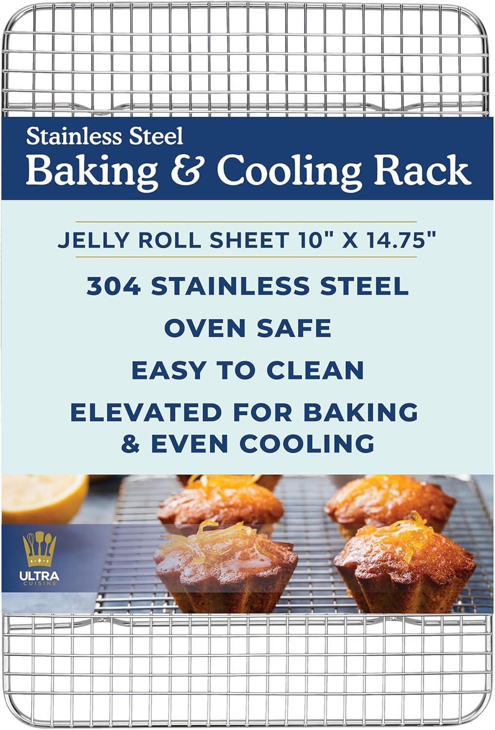 Ultra Cuisine Heavy Duty 100% Stainless Steel Cooling Rack for Cooking and Baking – Baking Rack & Wire Cooling Rack – Fits Half Sheet and Jelly Roll Sheet Pans – 11.5x16.5 & 10x14.75
