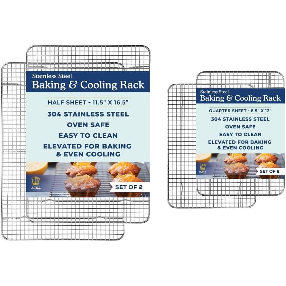 Ultra Cuisine Heavy Duty 100% Stainless Steel Cooling Rack for Cooking and Baking – Baking Rack & Wire Cooling Rack – Fits Half and Quarter Sheet Pans – 11.5x 16.5 and 8.5x 12