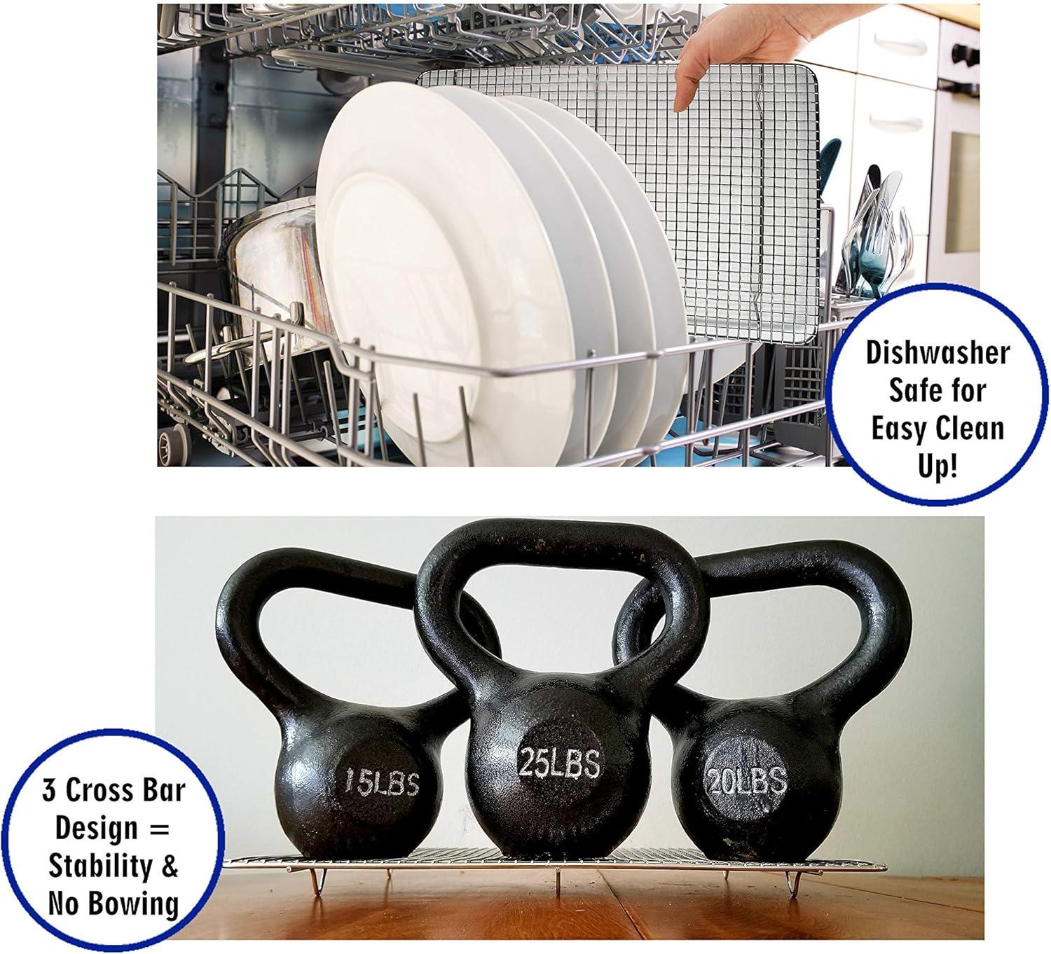 Stainless Steel Wire Cooling Rack for Baking – 3 Pack – 1 for Half Sheet Pans, 1 for Jelly Roll Pans, and 1 for Quarter Sheet Pans – Oven-safe, Heavy Duty Commercial Quality
