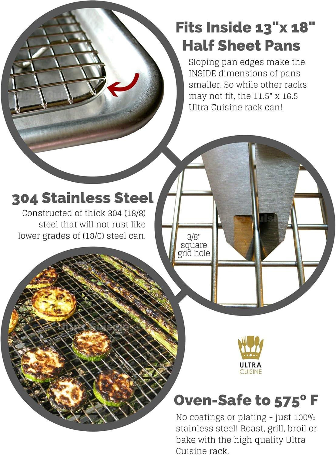 Stainless Steel Wire Cooling Rack for Baking – 3 Pack – 1 for Half Sheet Pans, 1 for Jelly Roll Pans, and 1 for Quarter Sheet Pans – Oven-safe, Heavy Duty Commercial Quality