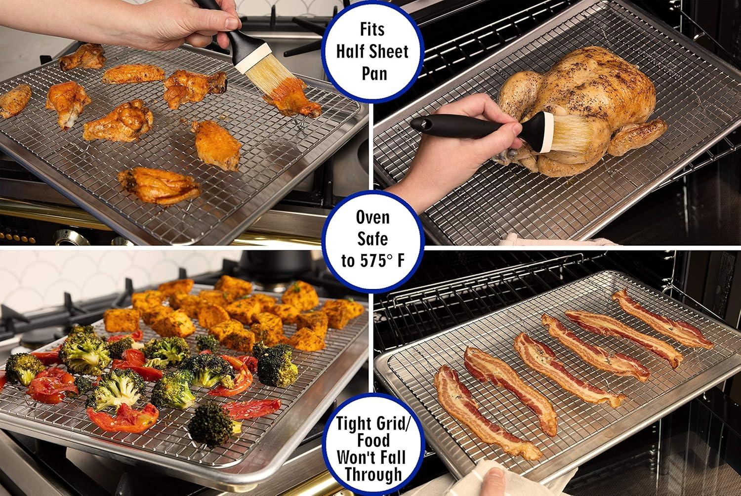 Stainless Steel Wire Cooling Rack for Baking – 3 Pack – 1 for Half Sheet Pans, 1 for Jelly Roll Pans, and 1 for Quarter Sheet Pans – Oven-safe, Heavy Duty Commercial Quality