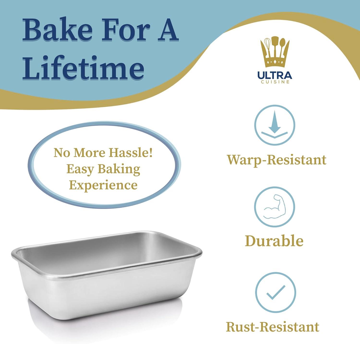 Ultra Cuisine Aluminum Loaf Pan for Baking Bread – 9.5×5 inch Loaf Pan, 1lb – Easy Clean, Quality, Durable Bread Tin – Commercial Aluminum Bread Pan for Baking Banana Bread, Cakes, Casseroles, Loaves(Silver)